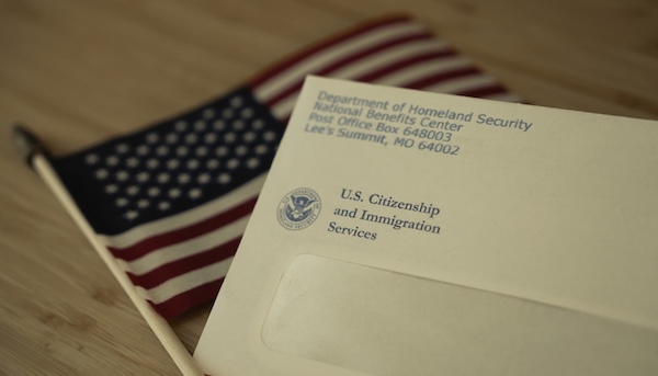 an American flag and an envelope