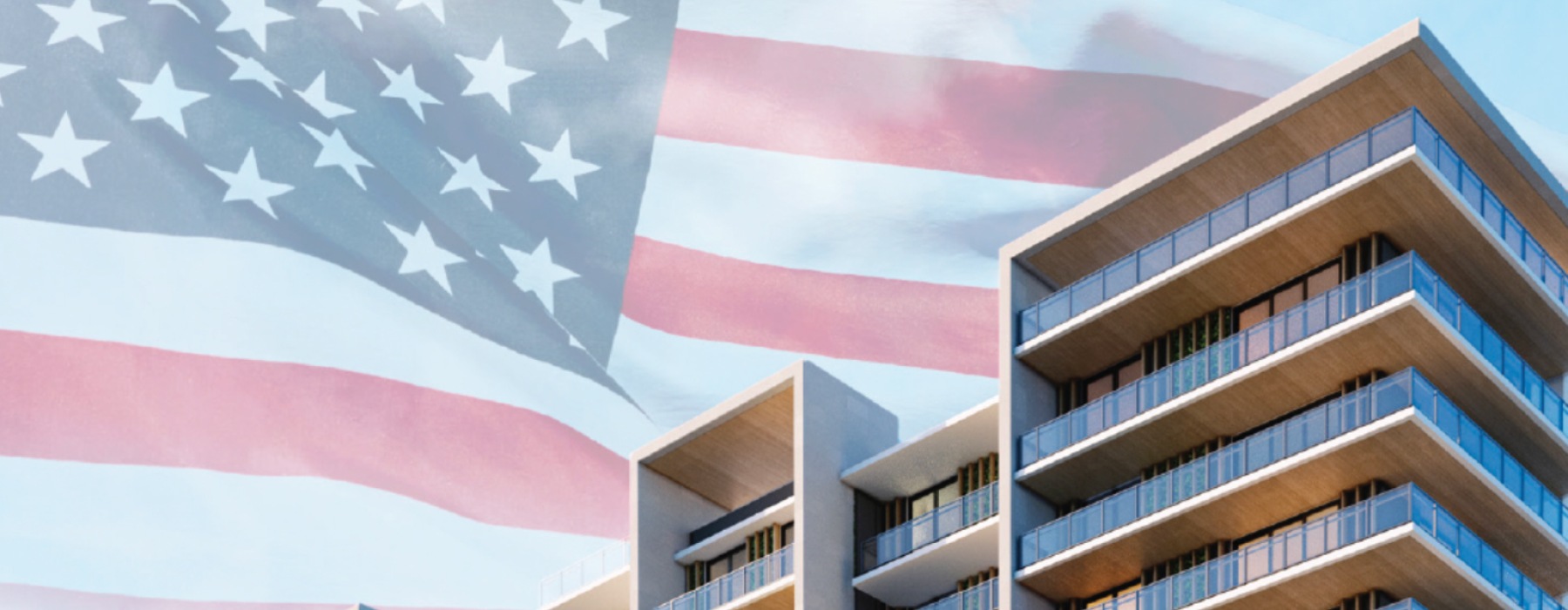 a building and a flag